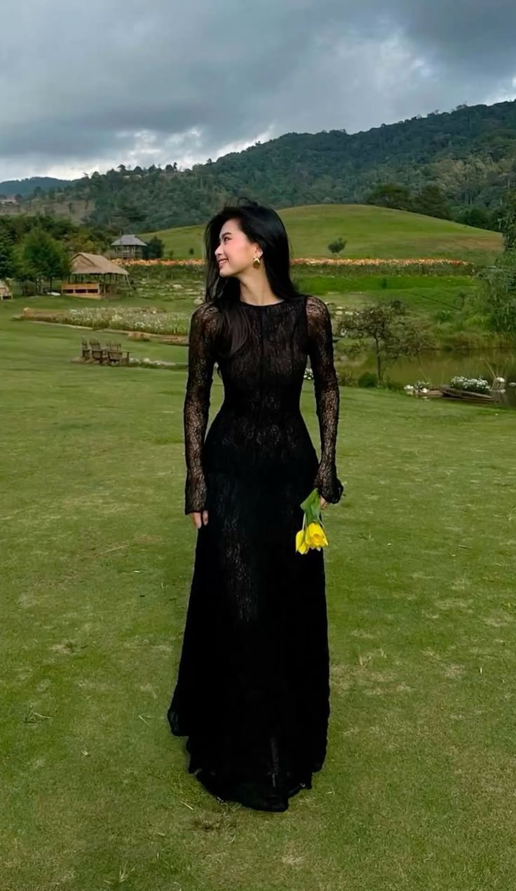 Black Lace Sexy A Line Long Sleeve Evening Dress Prom Dress Formal Gown Main image