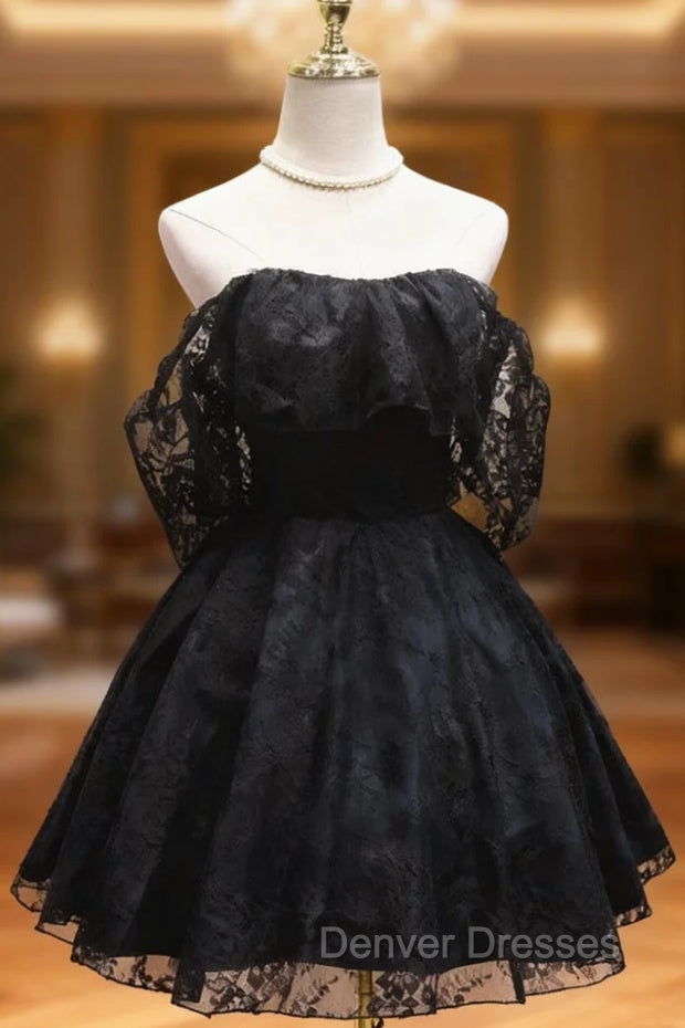 Black Lace Strapless Mini Homecoming Dress