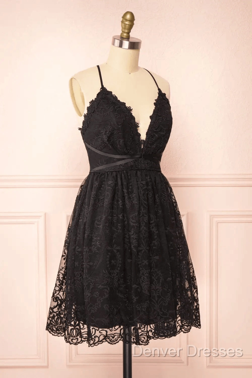 Black Lace Straps A-Line Short Party Dress Lace Homecoming Dress Secondary image