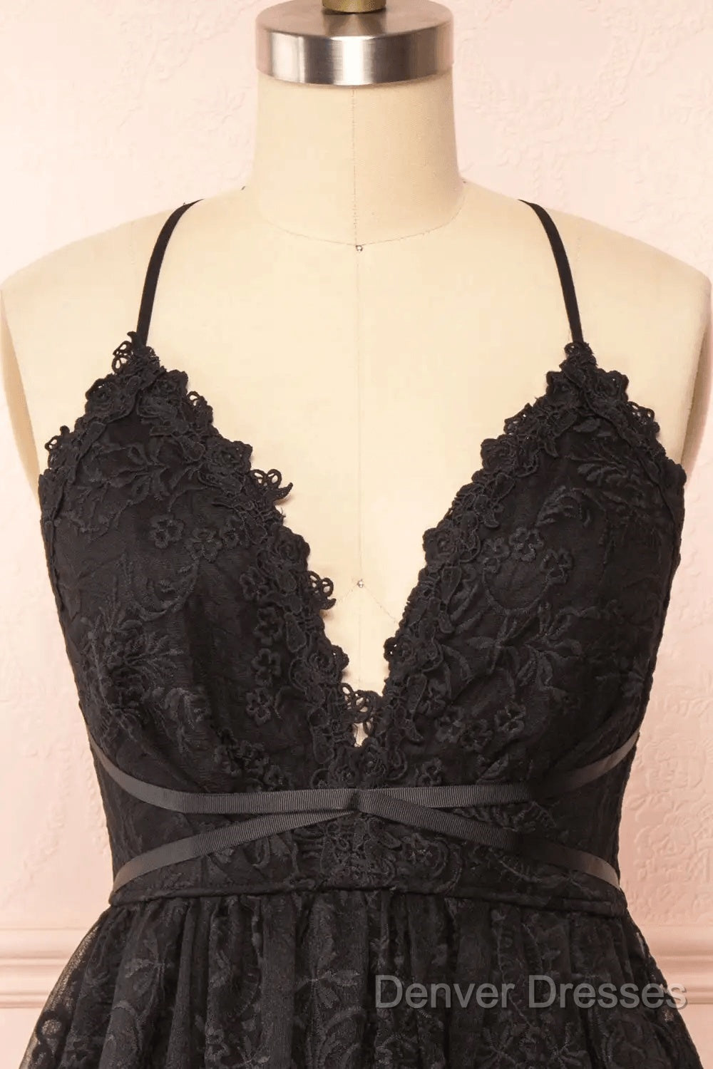 Black Lace Straps A-Line Short Party Dress Lace Homecoming Dress