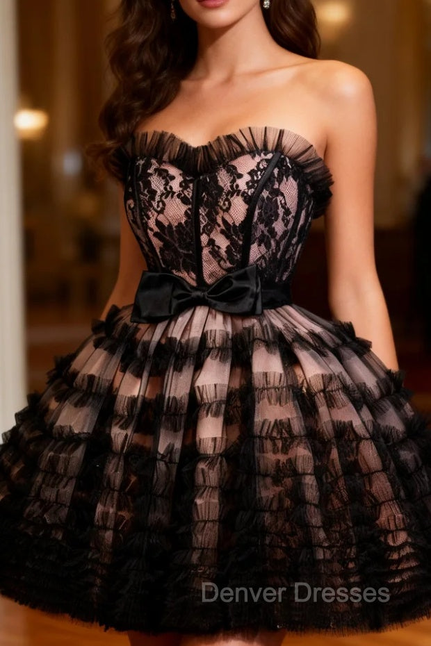 Black Lace Tulle Backless Homecoming Dress
