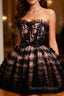 Black Lace Tulle Backless Homecoming Dress
