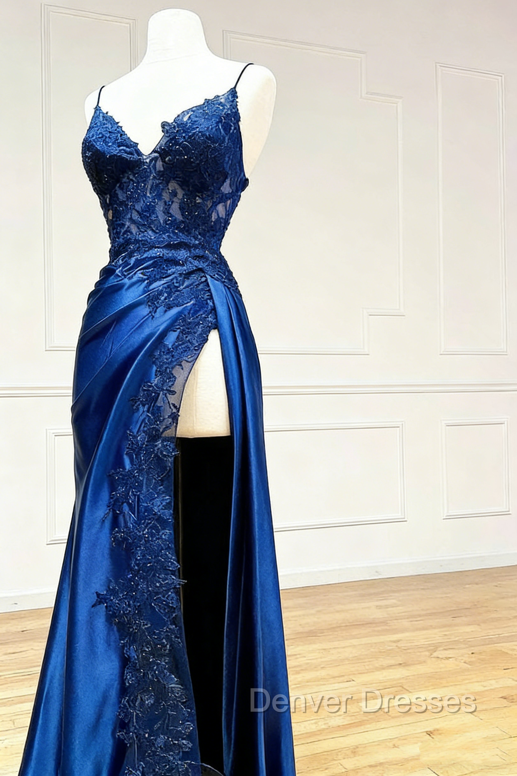 Black Lace V-Neck Long Prom Dress with Slit Birthday Outfits