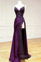 Black Lace V-Neck Long Prom Dress with Slit Birthday Outfits