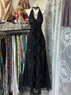 Black Lace V-Neckline A-Line Halter Party Dress, Black Charming Style Prom Dress