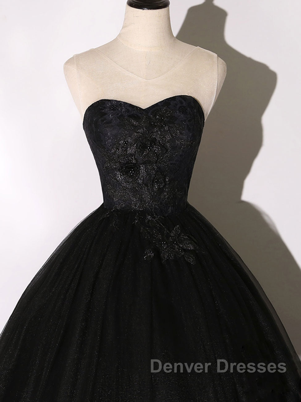 Black Long Prom Dress, Black Lace Formal Evening Dress
