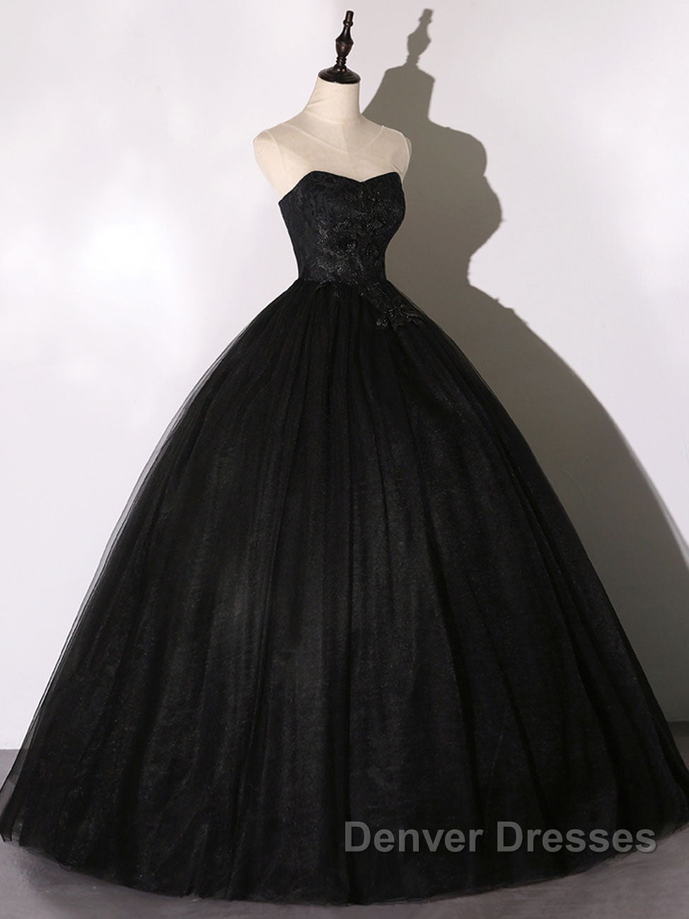 Black Long Prom Dress, Black Lace Formal Evening Dress