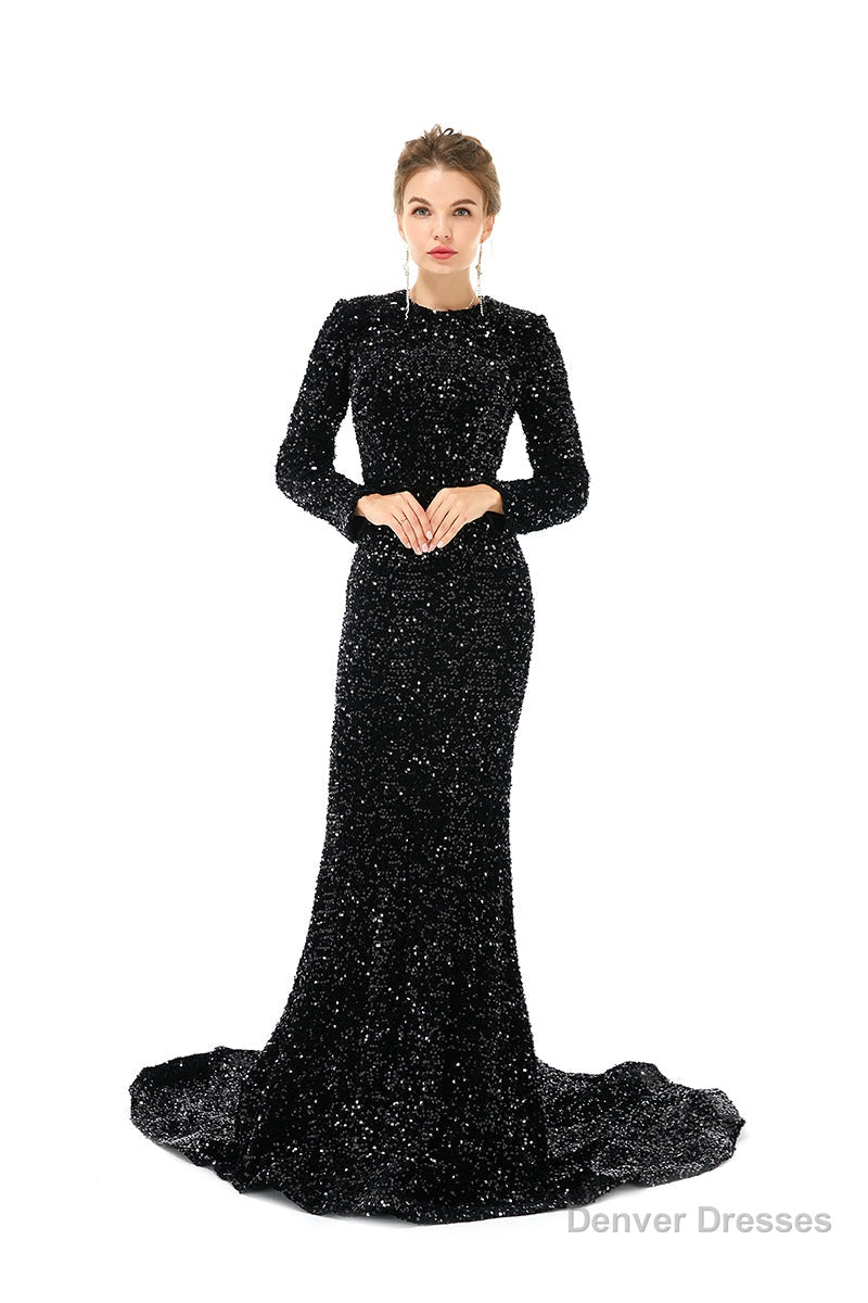 Long sleeve Sequin Prom Dresses with Detachable Skirt