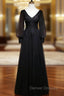 Black Long Sleeves V-neckline Evening Dress, Black Prom Dress