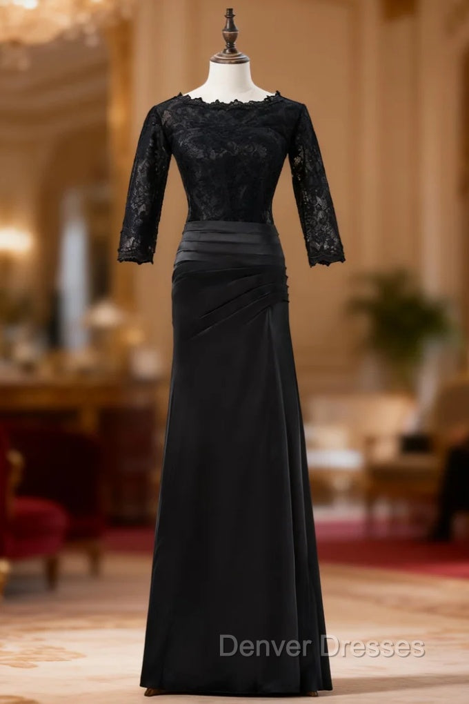 Black Mermaid 3/4 Sleeves Satin Mother Of The Bride Dress