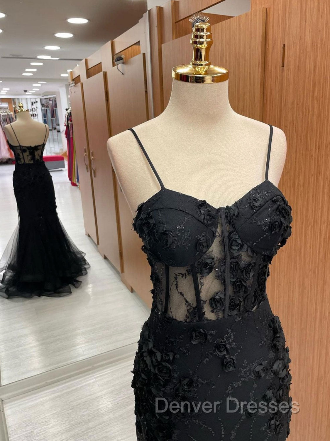 Black Mermaid Lace Long Prom Dress, Black Lace Evening Dress Secondary image