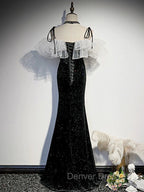 Black Mermaid Long Formal Dress Party Dress, Off Shoulder Black Evening Dress