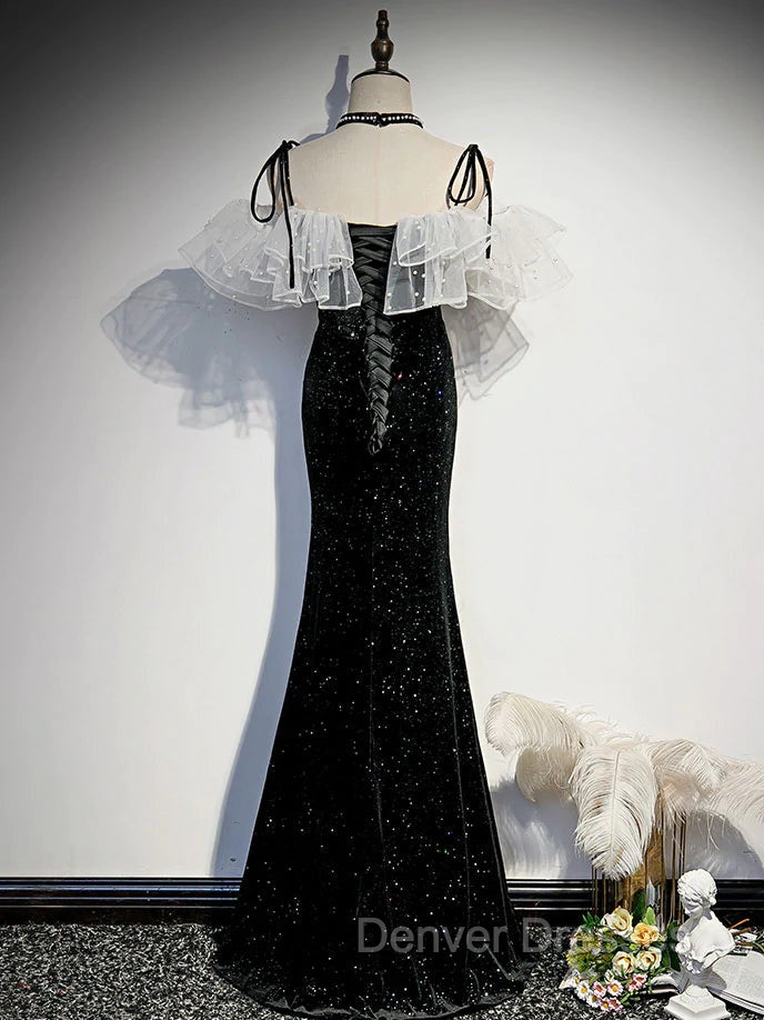 Black Mermaid Long Formal Dress Party Dress, Off Shoulder Black Evening Dress