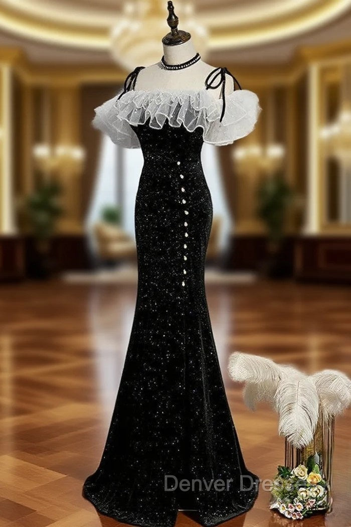 Black Mermaid Long Formal Dress Party Dress, Off Shoulder Black Evening Dress Main image
