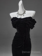Black Mermaid Off-The-Shoulder Velvet Long Prom Dress, Elegant Quinceanera Dress