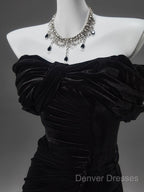 Black Mermaid Off-The-Shoulder Velvet Long Prom Dress, Elegant Quinceanera Dress