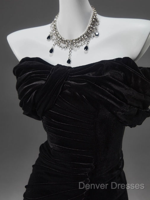 Black Mermaid Off-The-Shoulder Velvet Long Prom Dress, Elegant Quinceanera Dress