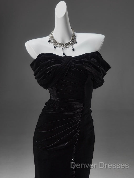 Black Mermaid Off-The-Shoulder Velvet Long Prom Dress, Elegant Quinceanera Dress