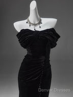 Black Mermaid Off-The-Shoulder Velvet Long Prom Dress, Elegant Quinceanera Dress