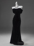 Black Mermaid Off-The-Shoulder Velvet Long Prom Dress, Elegant Quinceanera Dress