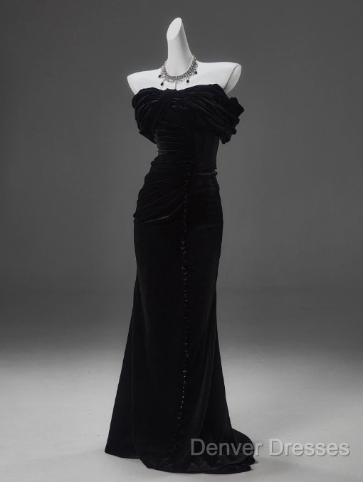 Black Mermaid Off-The-Shoulder Velvet Long Prom Dress, Elegant Quinceanera Dress