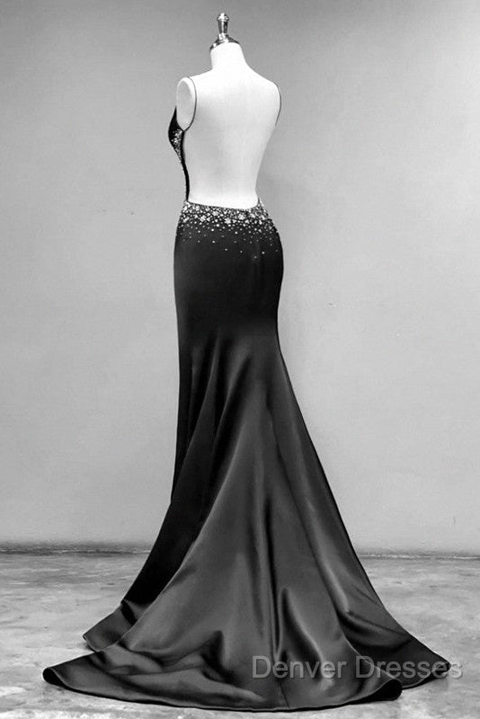 Black Mermaid Open Back Dress With Slit Secondary image