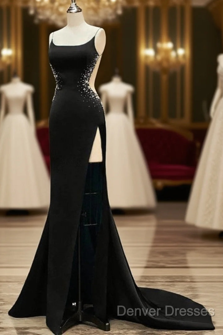 Black Mermaid Open Back Dress With Slit Main image