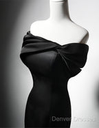 Black Mermaid Satin Off Shoulder Evening Dress, Black Satin Prom Dress