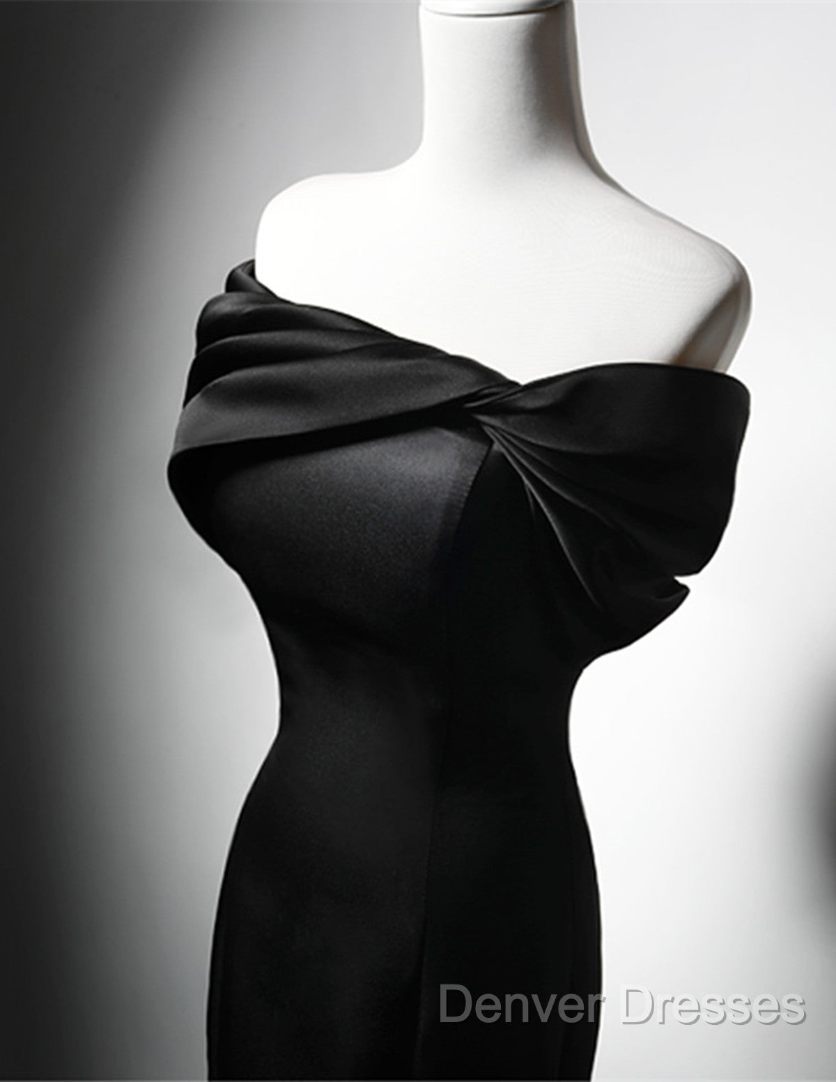 Black Mermaid Satin Off Shoulder Evening Dress, Black Satin Prom Dress