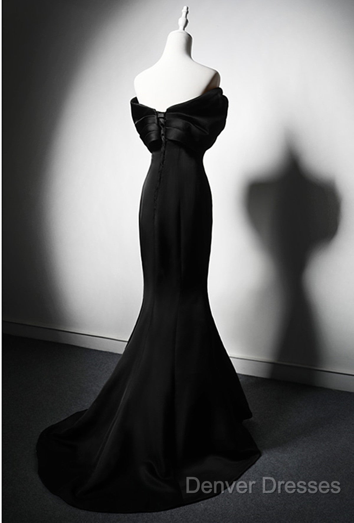 Black Mermaid Satin Off Shoulder Evening Dress, Black Satin Prom Dress