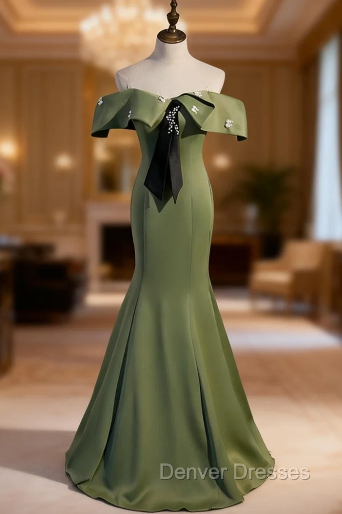 Black Mermaid Satin Off the Shoulder Prom Dress