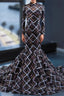 Black Mermaid Sequins High Neck Long Sleeve Backless Prom Dress
