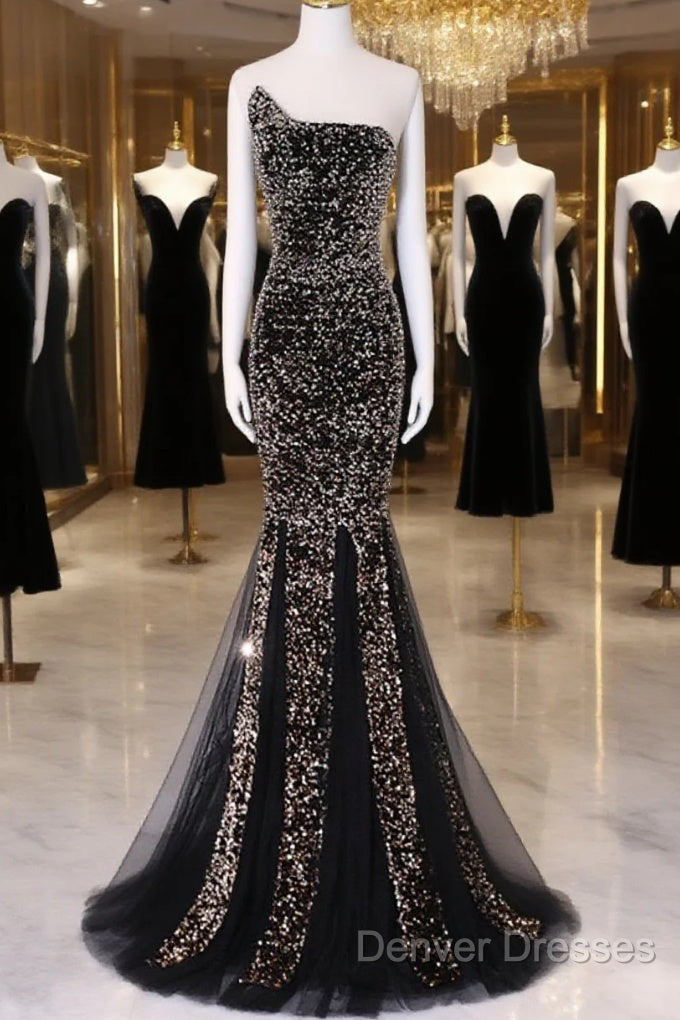 Black Mermaid Sequins Long Prom Dress, Black Evening Dress Party Dress Main image