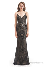 Mermaid Sequins Spaghetti Straps Prom Dresses With Detachable Train