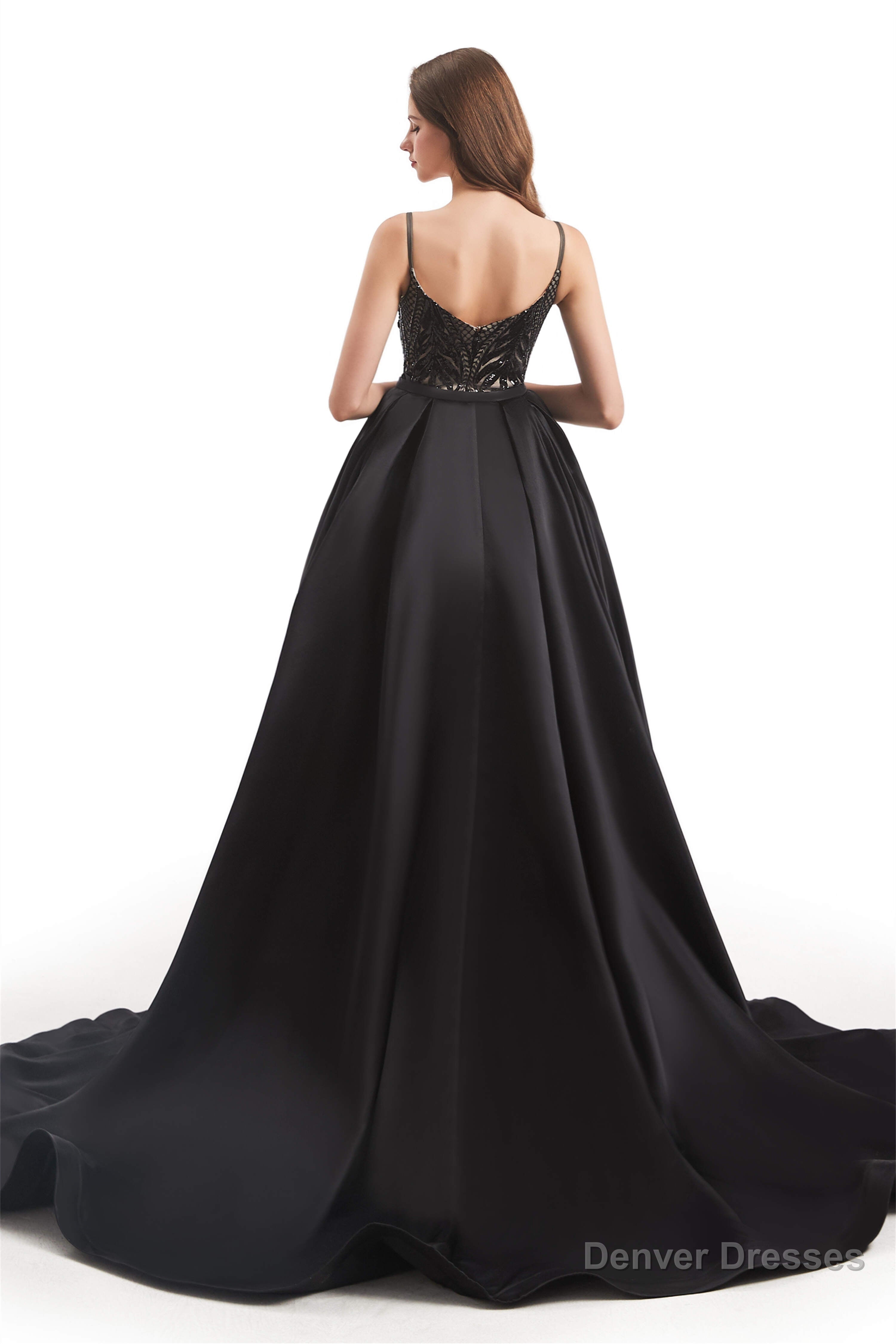 Mermaid Sequins Spaghetti Straps Prom Dresses With Detachable Train