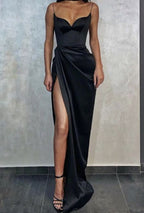 Black Mermaid Spaghetti Straps Cheap Long Evening Prom Dress