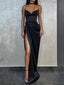 Black Mermaid Spaghetti Straps Cheap Long Evening Prom Dress