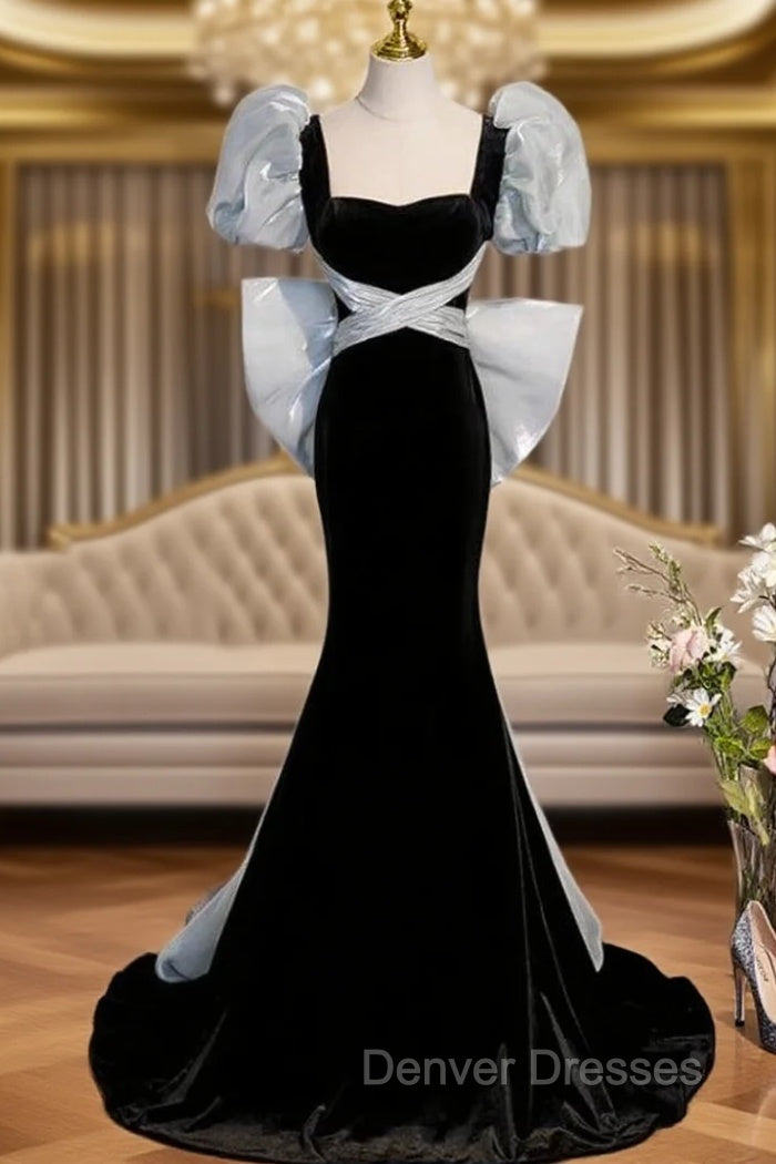 Black Mermaid Square Neck Puff Sleeve Prom Dress Main image