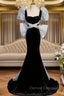 Black Mermaid Square Neck Puff Sleeve Prom Dress
