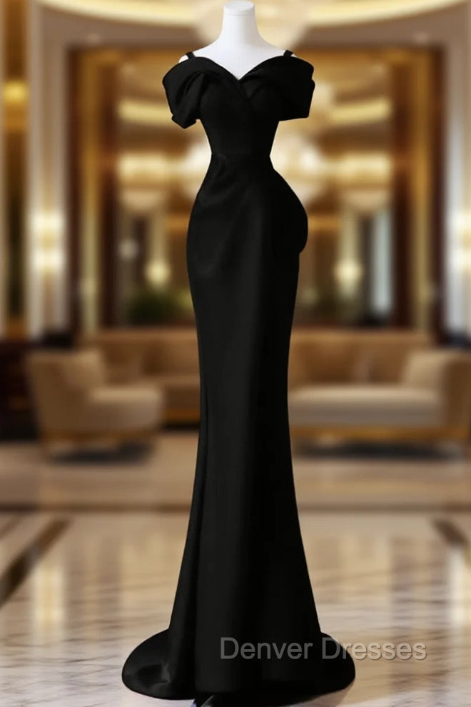 Black Mermaid Sweetheart Off Shoulder Prom Dress, Black Satin Evening Dress Main image