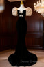 Black Mermaid Velvet Long Sleeve Prom Dress