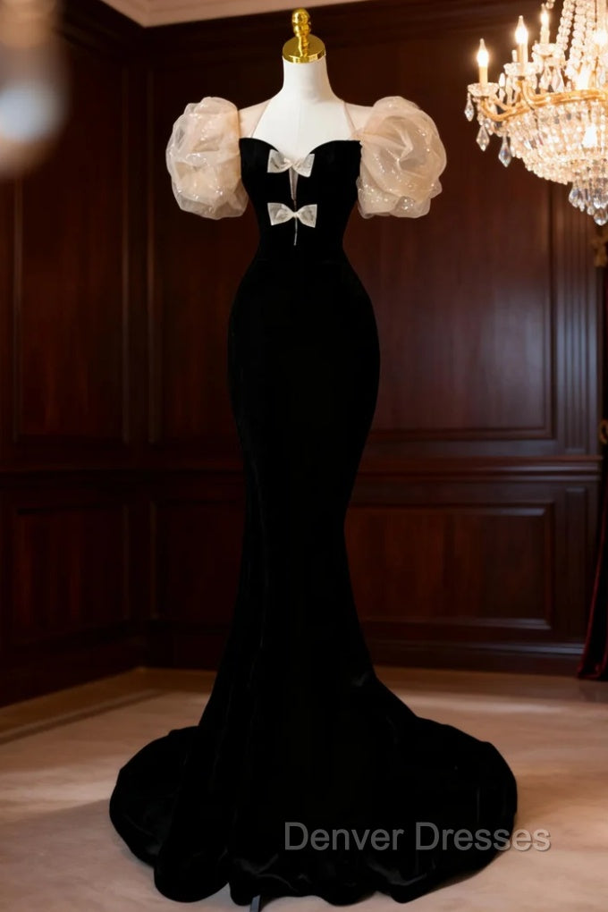 Black Mermaid Velvet Long Sleeve Prom Dress Main image