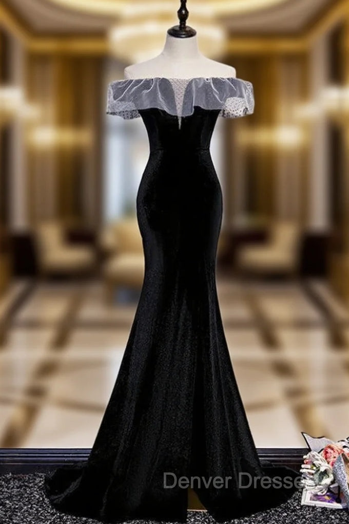 Black Mermaid Velvet Off the Shoulder Prom Dress