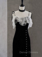 Black Mermaid Velvet Short Prom Dress, Black Short Evening Dress
