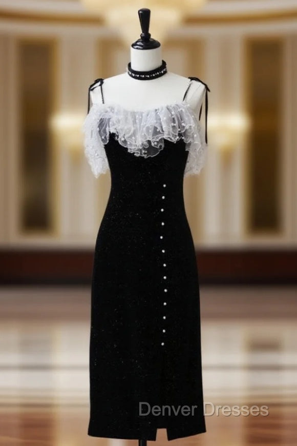 Black Mermaid Velvet Short Prom Dress, Black Short Evening Dress Main image