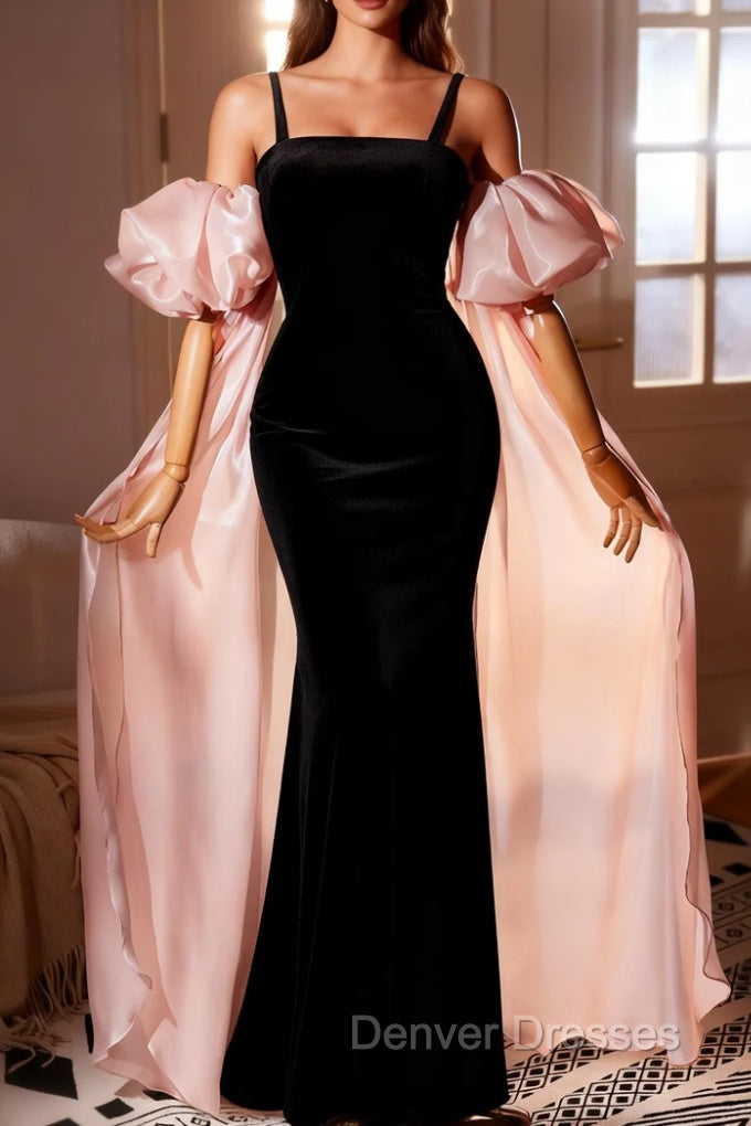 Black Mermaid Velvet Straps Prom Dress