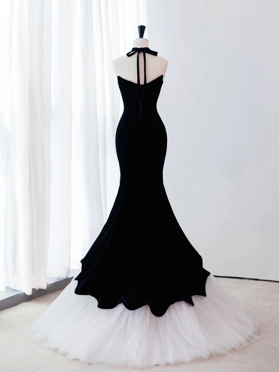 Black Mermaid Velvet Tulle Long Prom Dress, Black Evening Dress Secondary image