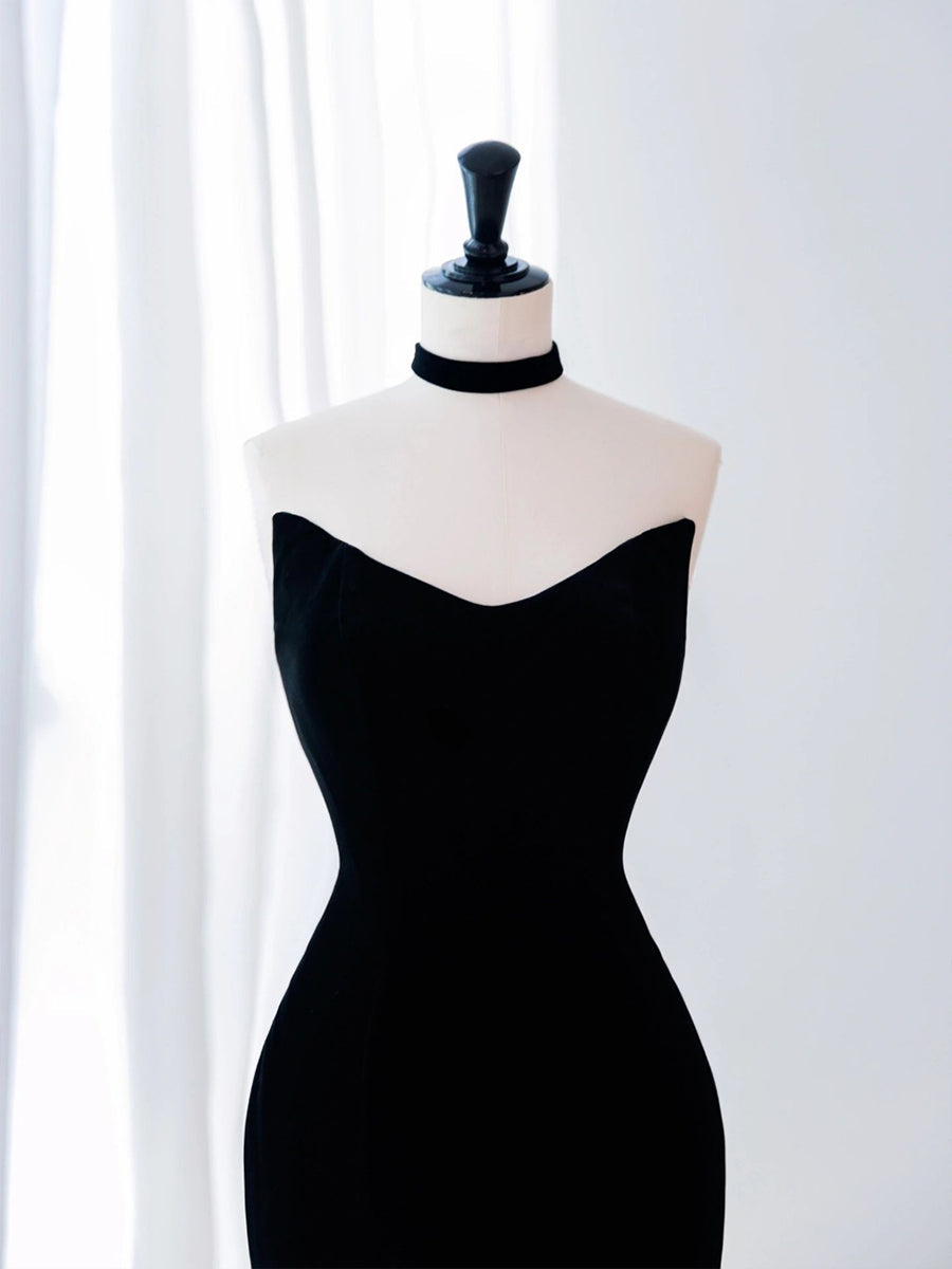 Black Mermaid Velvet Tulle Long Prom Dress, Black Evening Dress