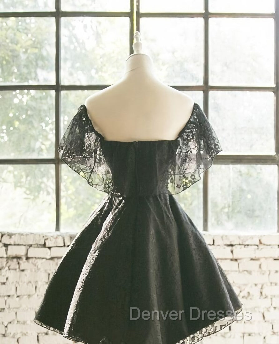 Black Off Shoulder Lace Sweetheart Lovely Short Homecoming Dress, Black Party Dress Secondary image