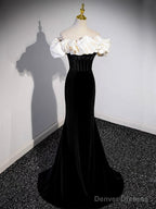 Black Off Shoulder Mermaid Long Prom Dress, Black Long Formal Dress
